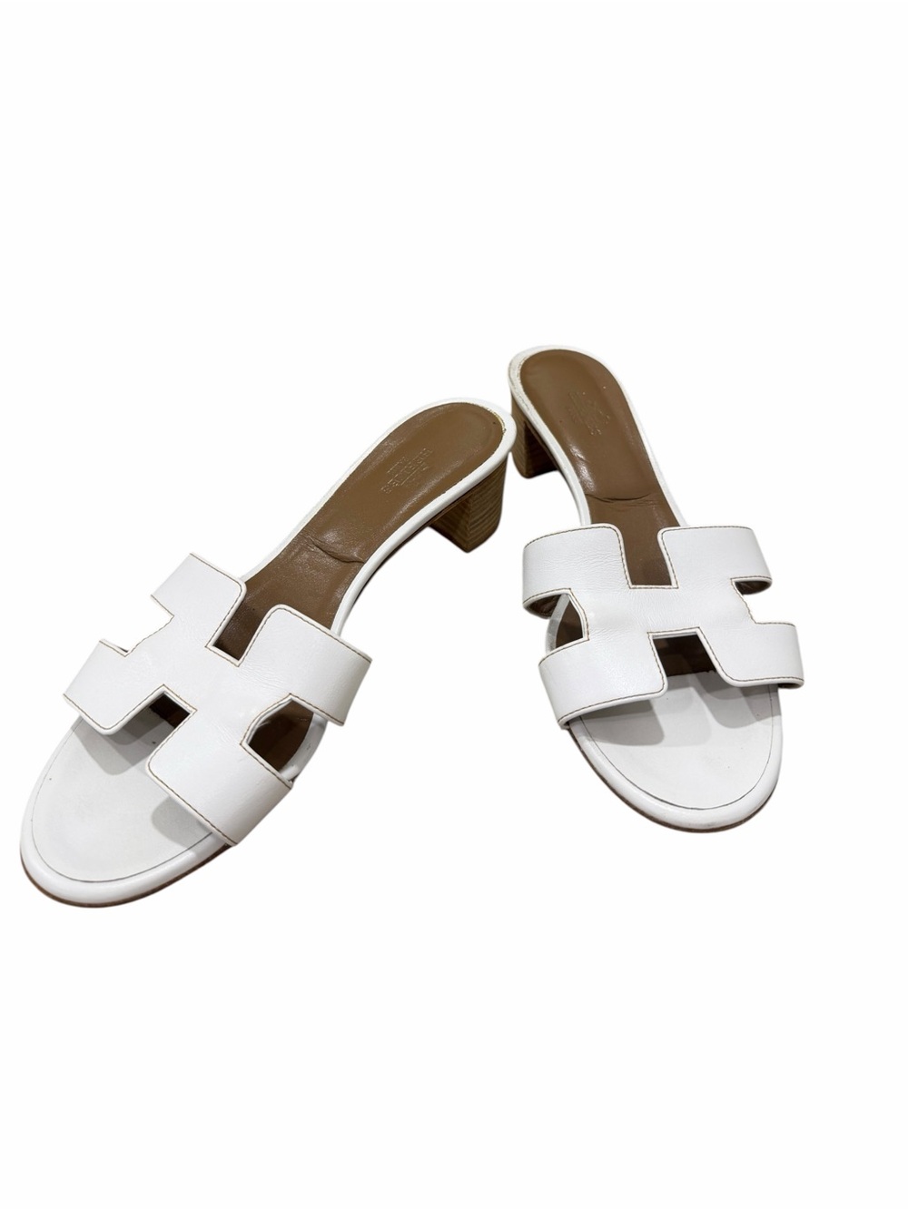 Hermès Oasis Sandals White Leather Slide Heels Women’s EU 39 - Picture 11 of 11